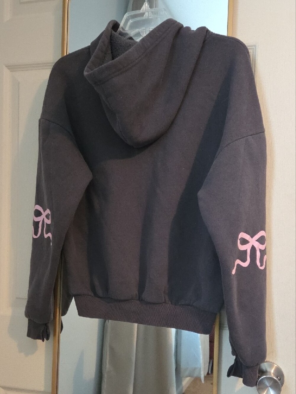 Edikted Charcoal Hoodie with Light Pink Sleeve Script Accents-XS - Picture 3 of 8